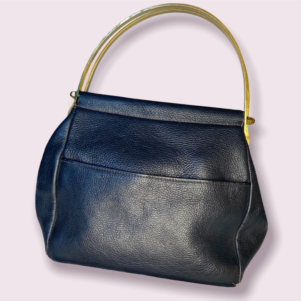 Vintage Navy Roger Van S NY Bag with Gold Metal Handles